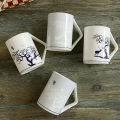 White/grey color with printing ceramic coffee water tea milk mug, ceramic coffee cup with triangle handles